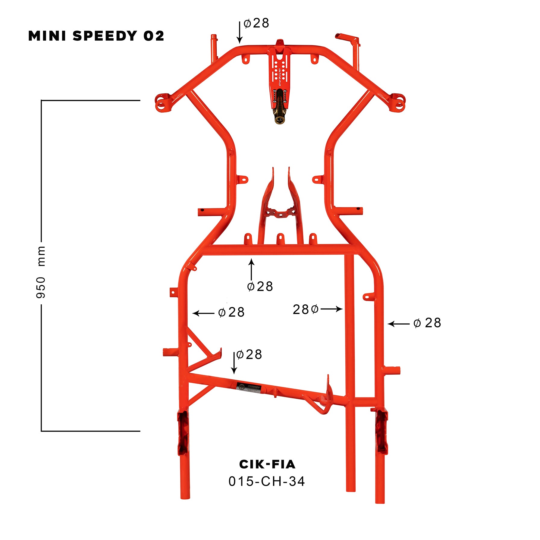 MINI KART FRAME mod.SPEEDY 02 tube Ø28mm wheelbase 950mm CIK/FIA 015-CH-35 – Original Intrepid replacement part for kart racing