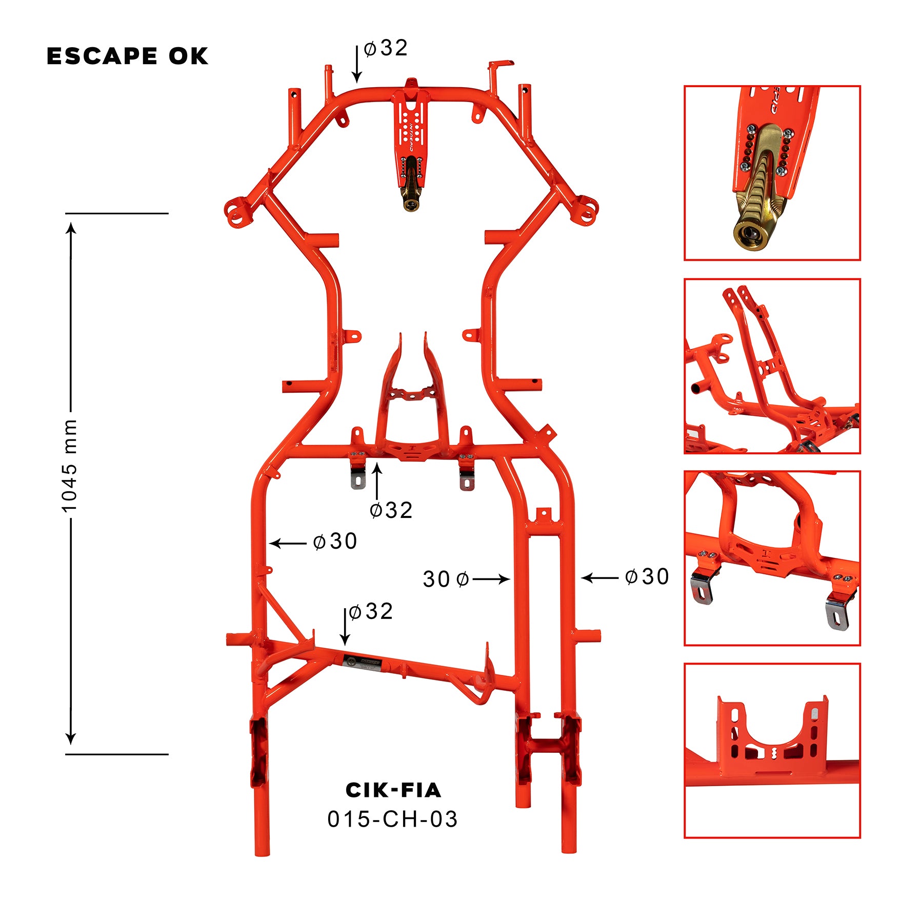 OK - OK/JR FRAME mod.ESCAPE-17 tube Ø30-32mm wheelbase 1050mm CIK/FIA 015-CH-04 – Original Intrepid replacement part for kart racing