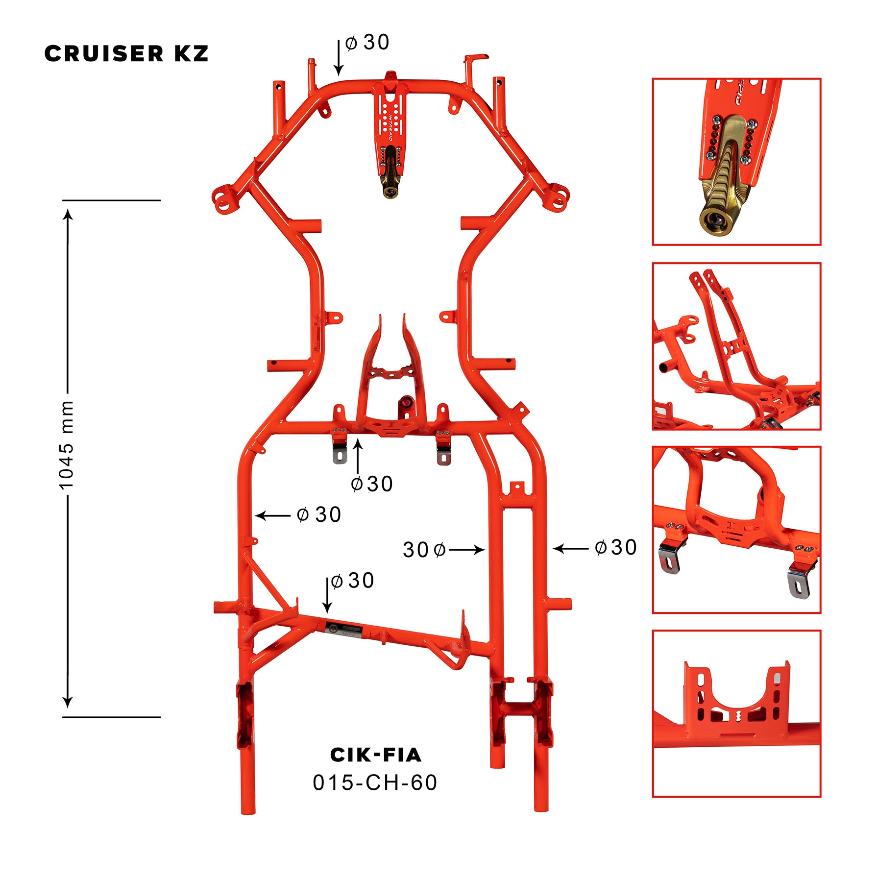 KZ FRAME mod.CRUISER MS3 tube Ø30mm wheelbase 1048mm CIK/FIA 015-CH-61 – Original Intrepid replacement part for kart racing