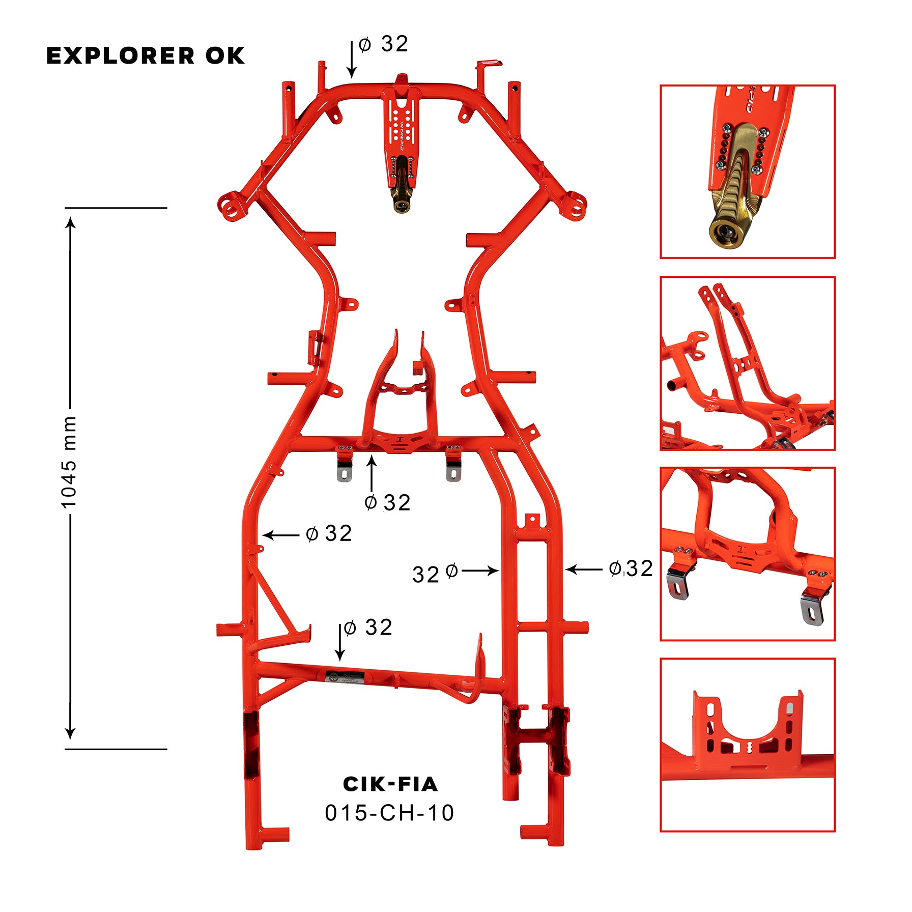 OK - OK/JR FRAME mod.EXPLORER tube Ø32mm wheelbase CIK/FIA 015-CH-10 – Original Intrepid replacement part for kart racing