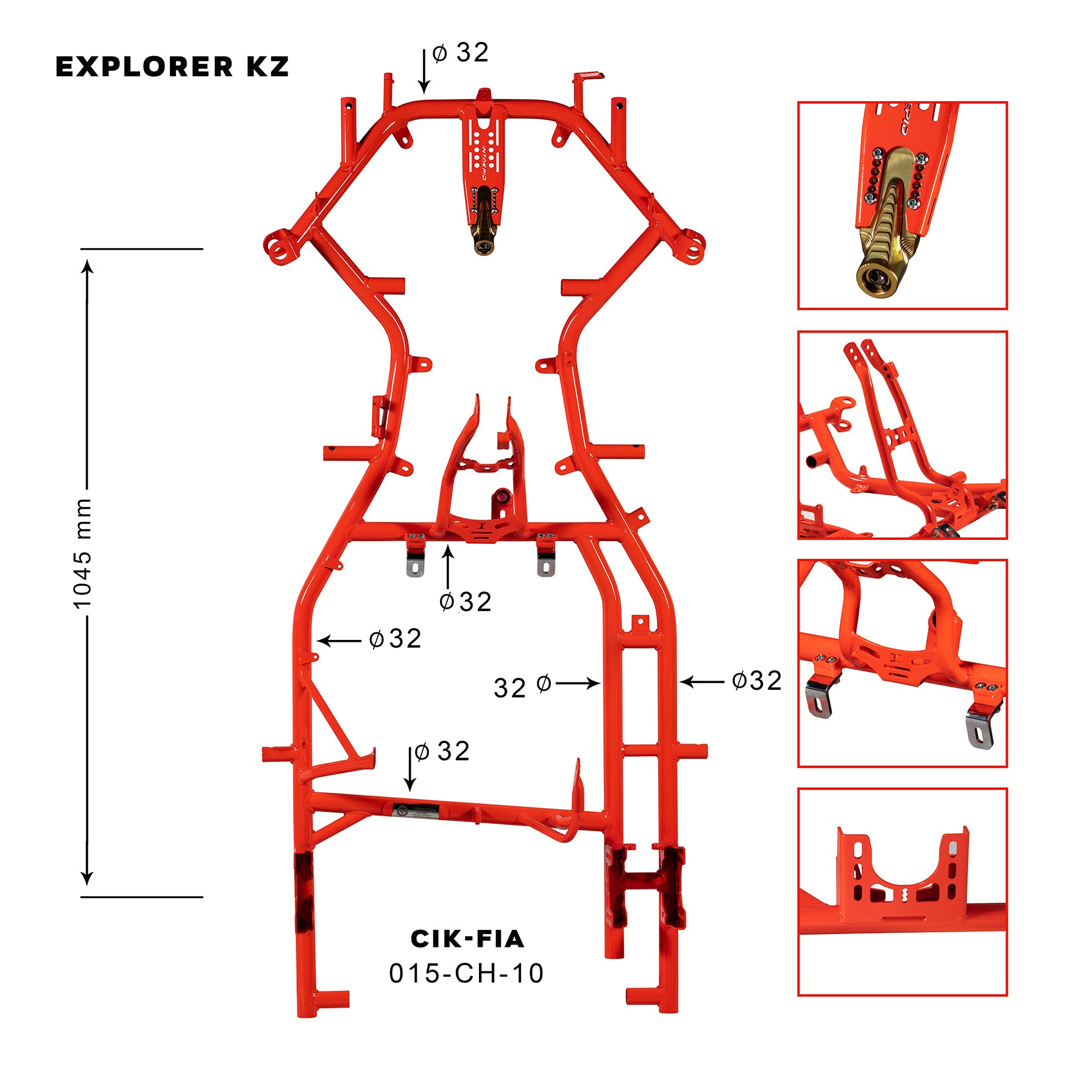 KZ FRAME mod.EXPLORER tube Ø32mm wheelbase CIK/FIA 015-CH-10 – Original Intrepid replacement part for kart racing