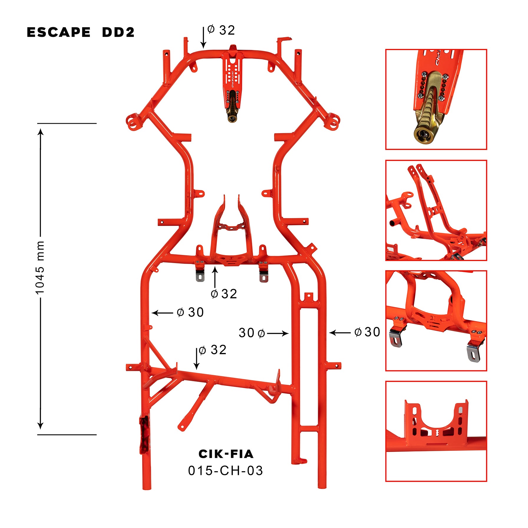 DD2 FRAME mod.ESCAPE-17 tubes Ø32-30mm wheelbase 1050mm – Original Intrepid replacement part for kart racing